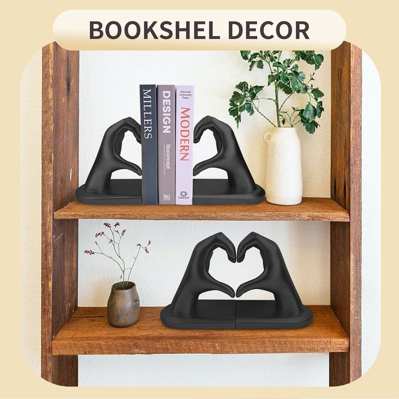 Kityemo Black Decorative Bookends for Shelves, Heart Hands Book Ends Sculpture Aesthetic Decor for Bedroom Living Room Merch Apartment Bookshelf Birthday Women Decorations Stuff Aesthetic - Image 4